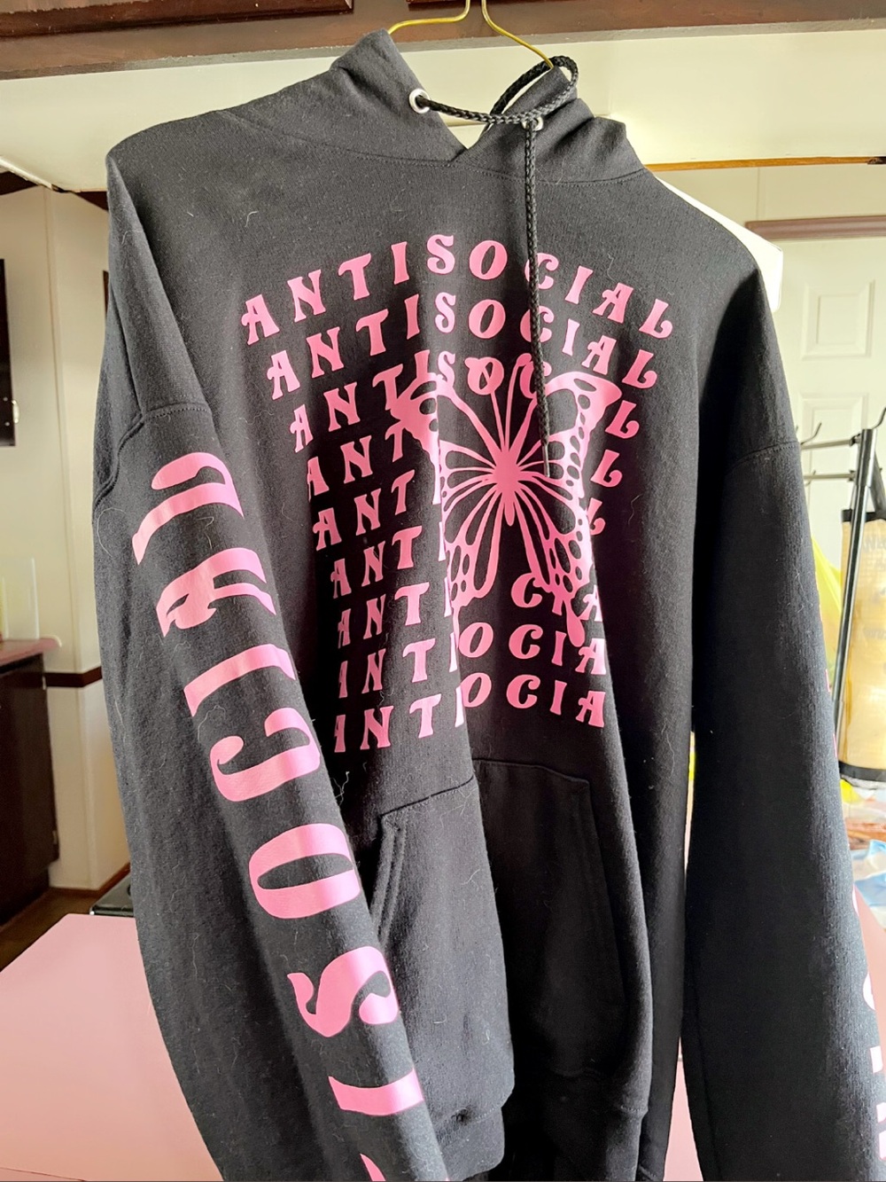Antisocial Pink Butterfly Graphic Hoodie - Black